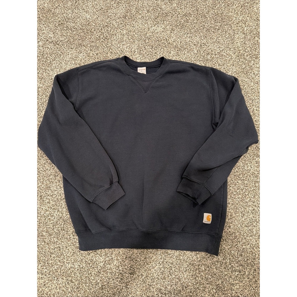 Vintage Carhartt Sweatshirt Mens Large Navy Blue Small Logo Workwear Crewneck